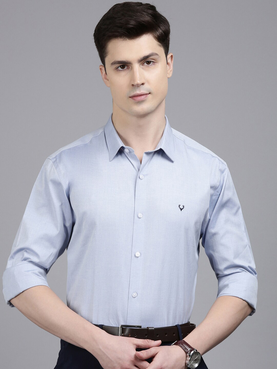 

Allen Solly Spread Collar Slim Fit Opaque Pure Cotton Formal Shirt, Blue