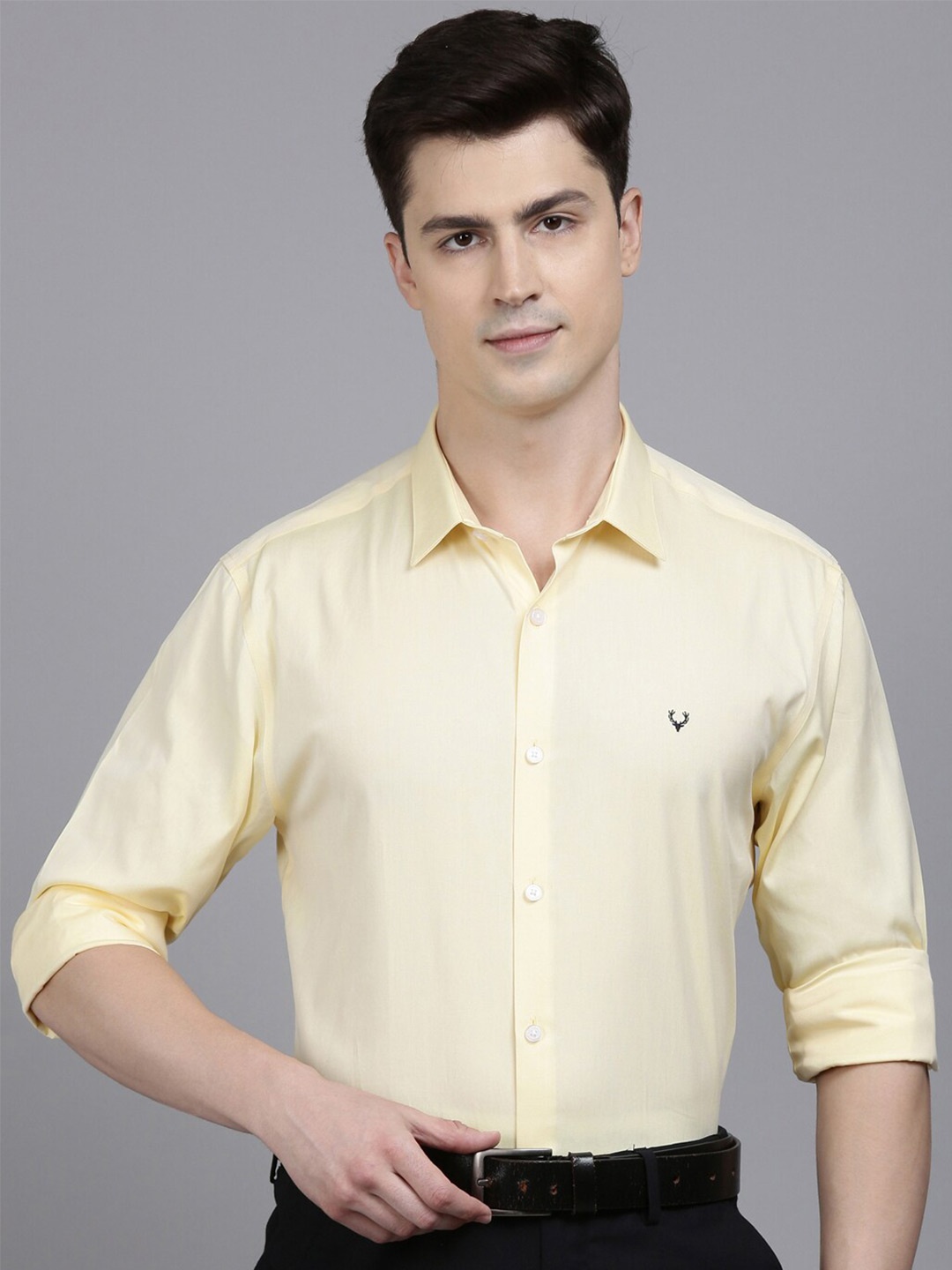 

Allen Solly Slim Fit Opaque Pure Cotton Formal Shirt, Yellow