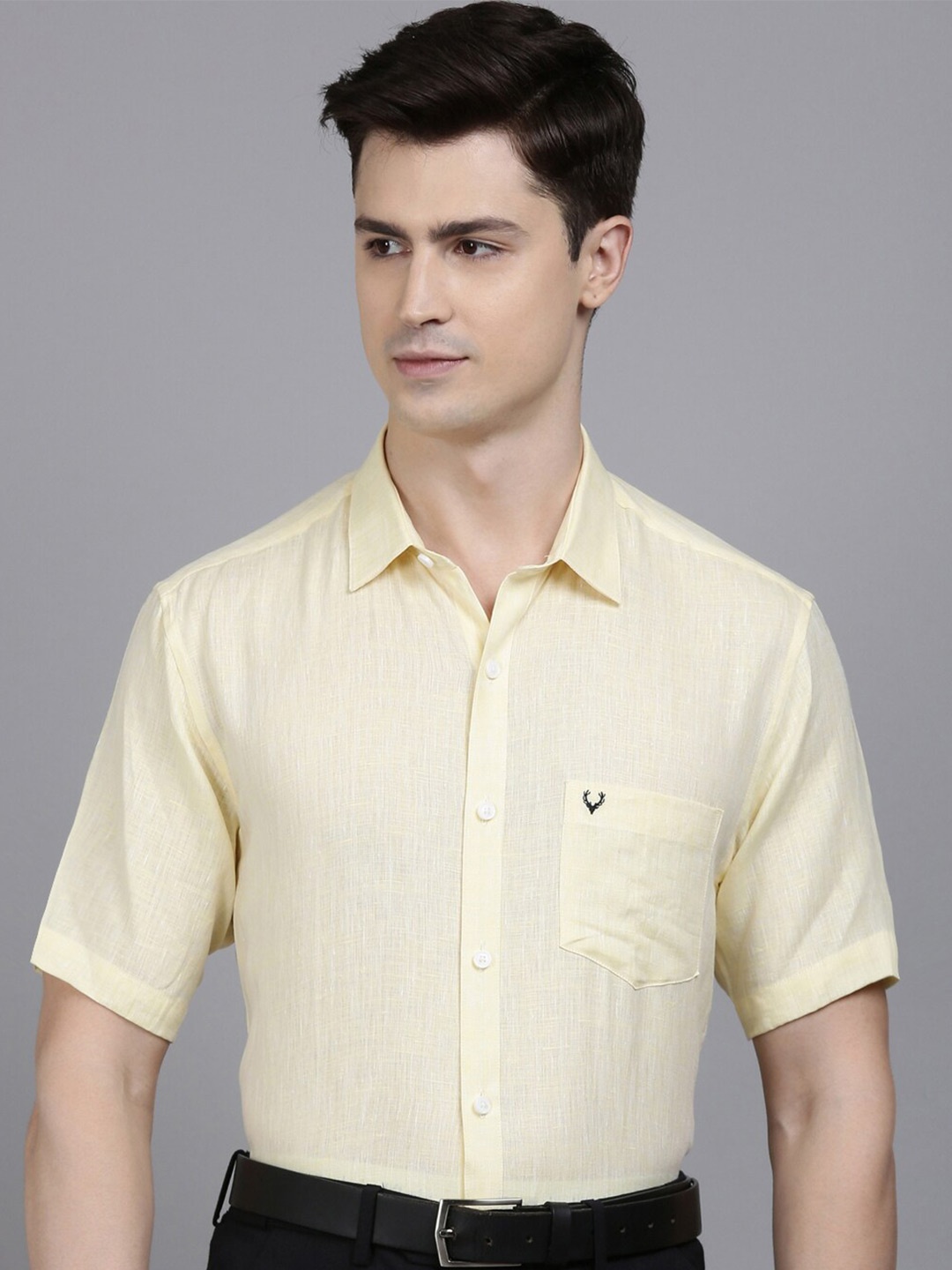 

Allen Solly Spread Collar Pure Linen Formal Shirt, Yellow