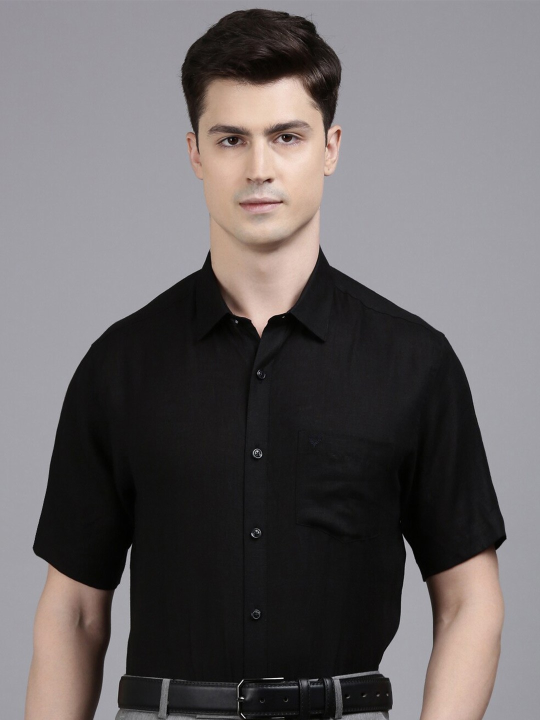 

Allen Solly Spread Collar Pure Linen Formal Shirt, Black
