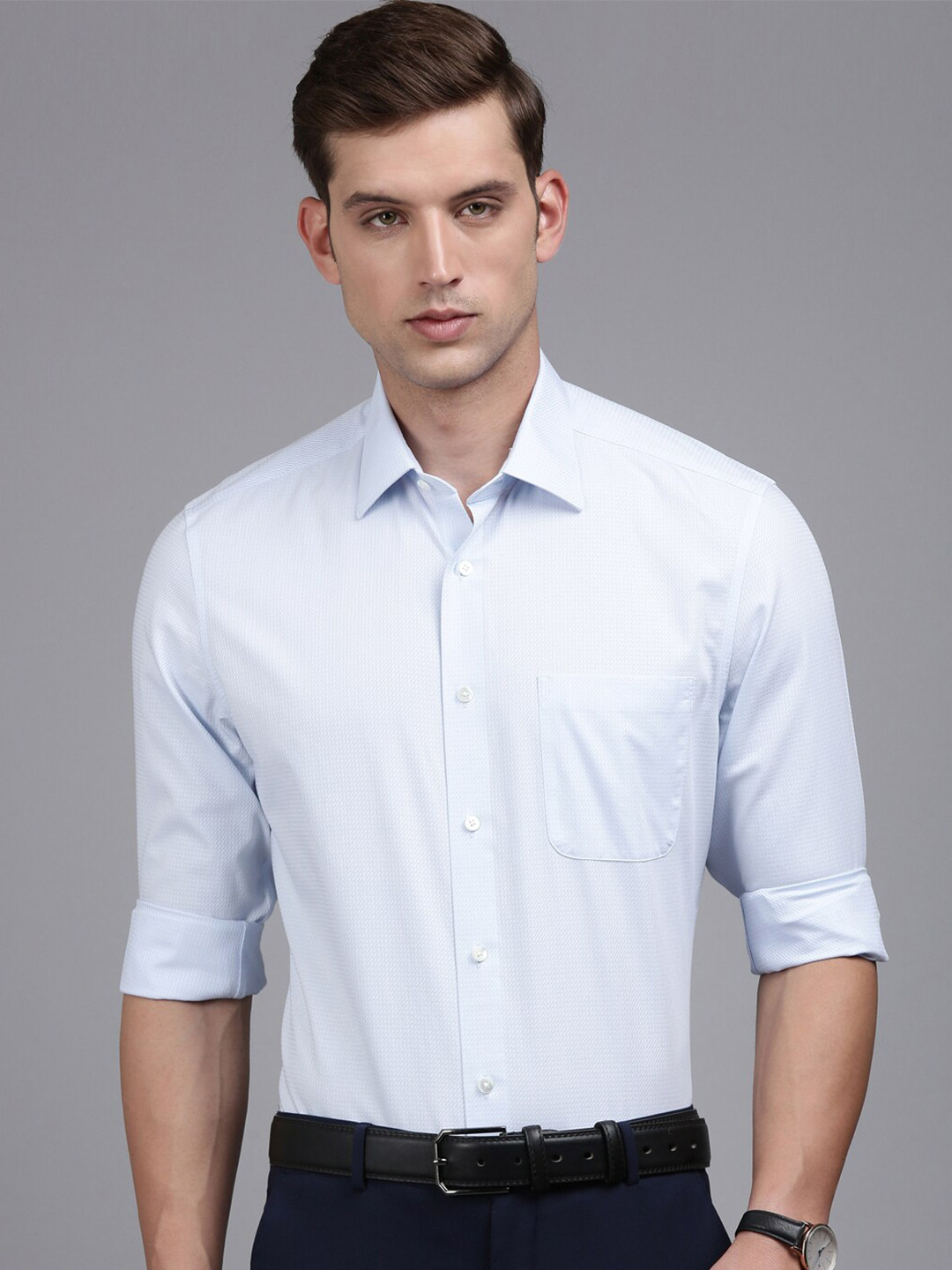 

Louis Philippe Micro Ditsy Printed Opaque Pure Cotton Formal Shirt, Blue
