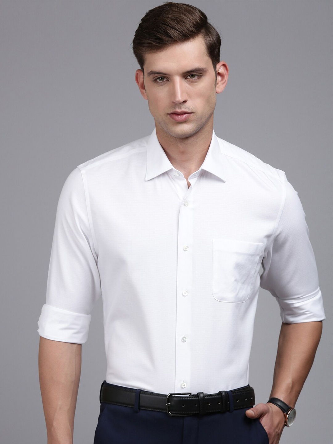 

Louis Philippe Self DesignOpaque Pure Cotton Formal Shirt, White