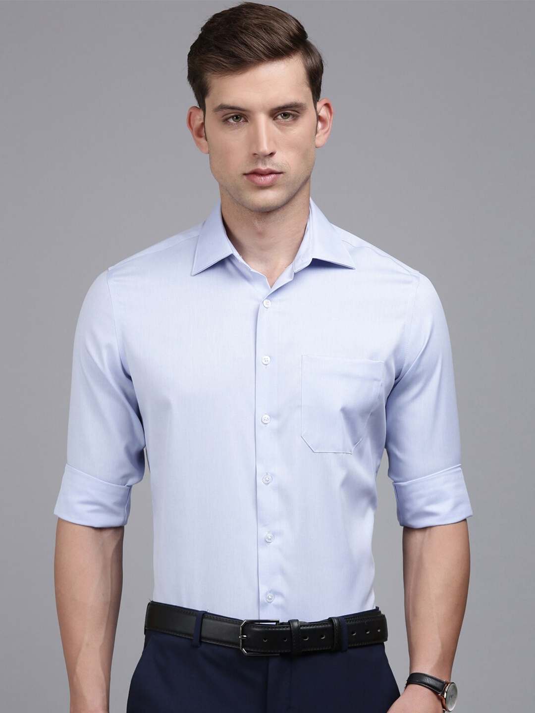 

Louis Philippe Permapress Opaque Pure Cotton Wrinkle Free Formal Shirt, Blue