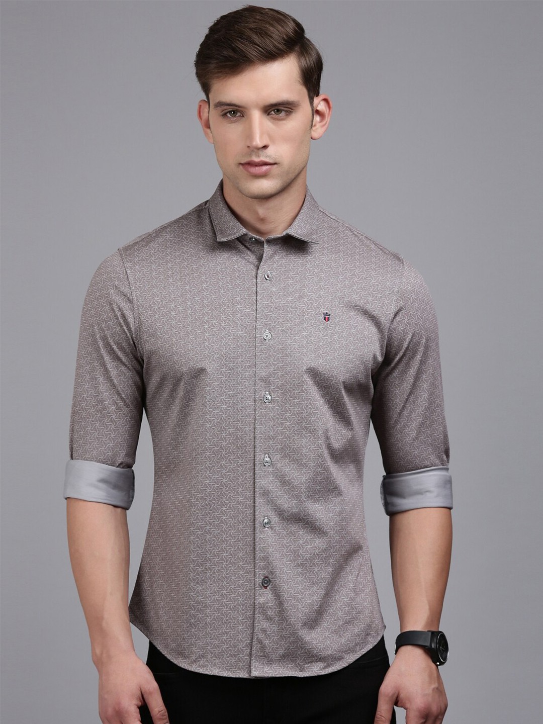 

Louis Philippe Sport Slim Fit Geometric Printed Pure Cotton Casual Shirt, Grey