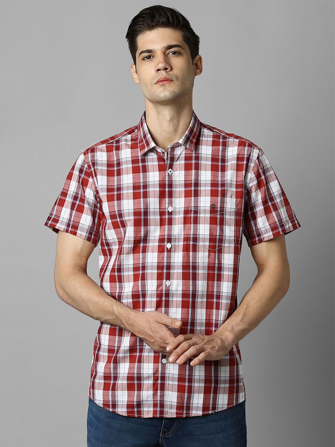 

Louis Philippe Sport Slim Fit Tartan Checked Pure Cotton Casual Shirt, Maroon