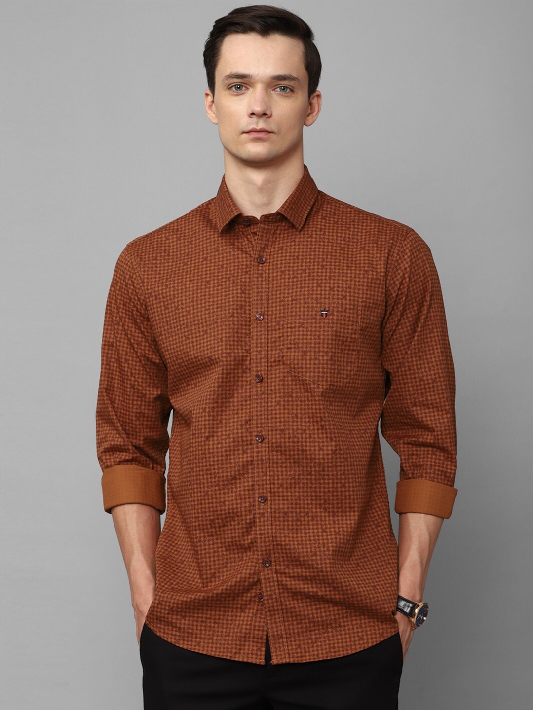 

Louis Philippe Sport Slim Fit Micro Checked Pure Cotton Casual Shirt, Orange
