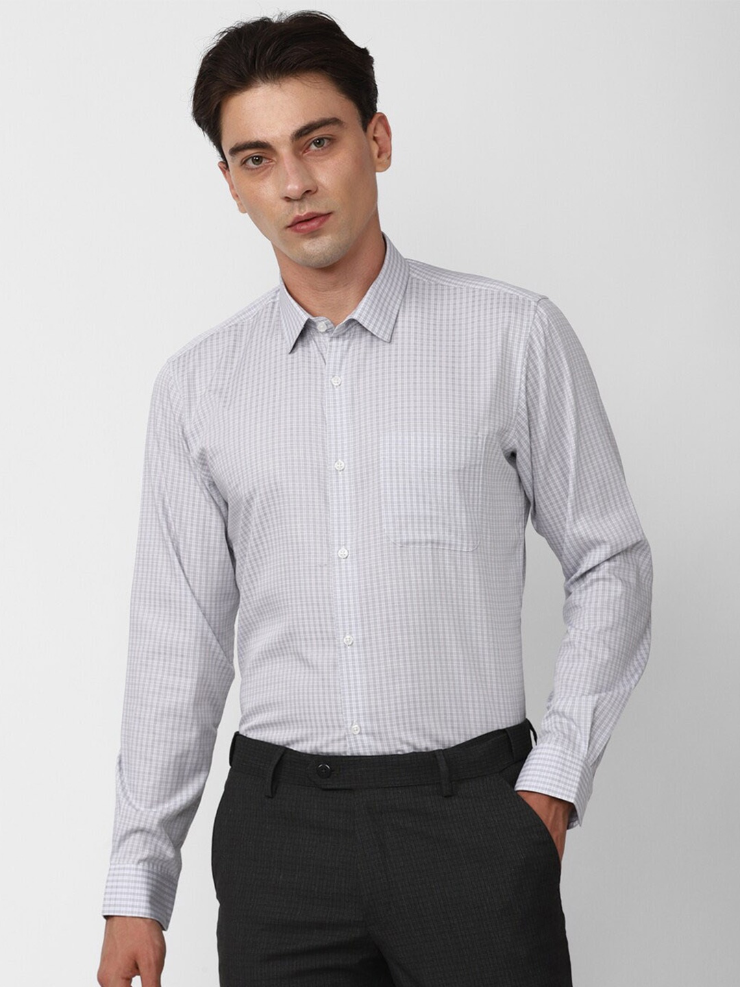 

Peter England Micro Checked Pure Cotton Formal Shirt, Grey