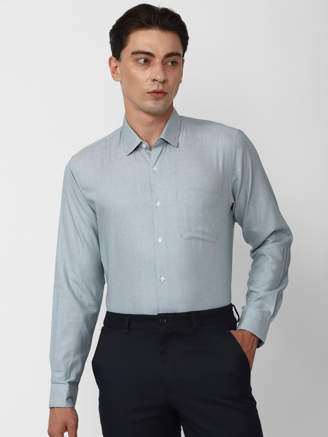 

Peter England Self Design Pure Cotton Formal Shirt, Blue