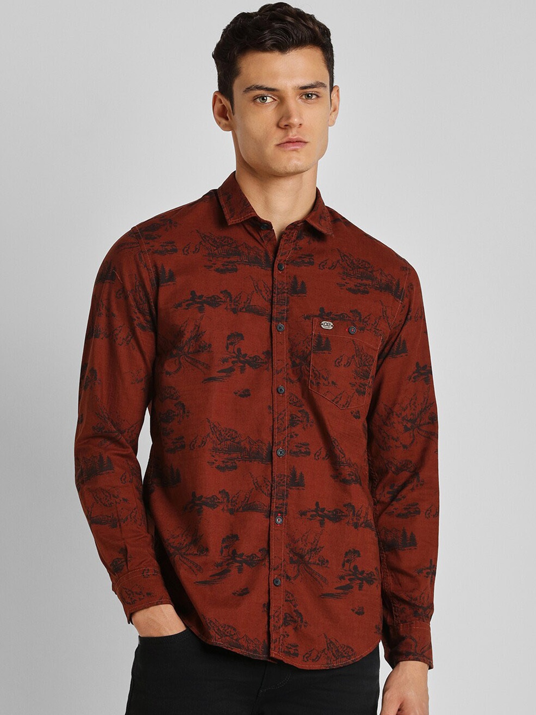 

Peter England Casuals Slim Fit Floral Printed Pure Cotton Casual Shirt, Brown