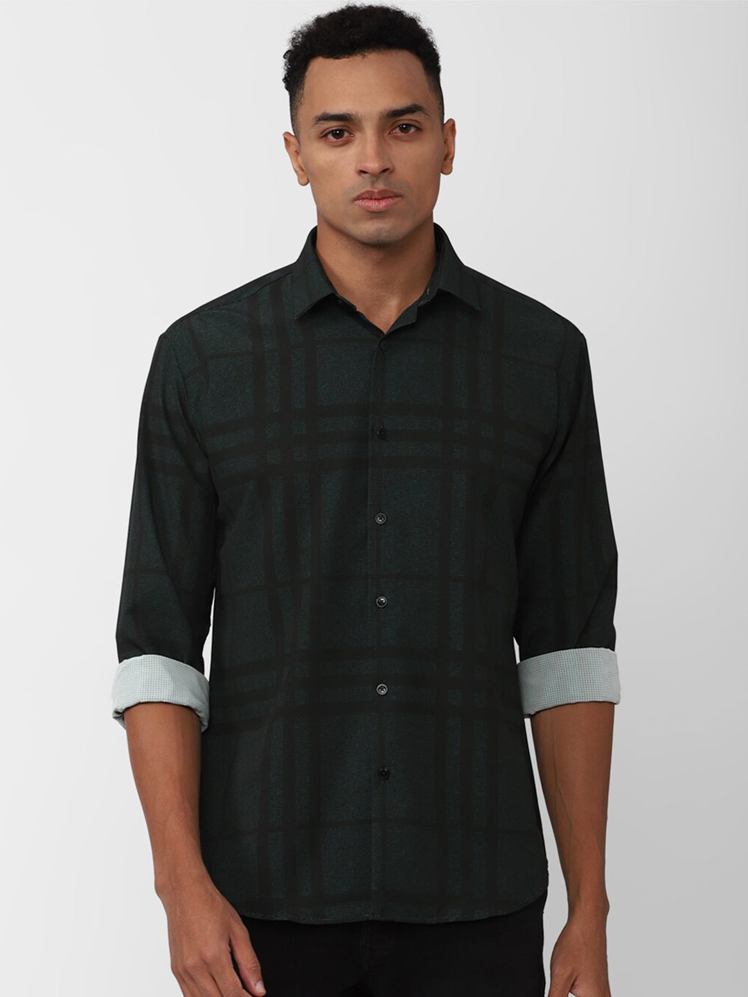 

V Dot Tartan Checked Slim Fit Casual Shirt, Grey