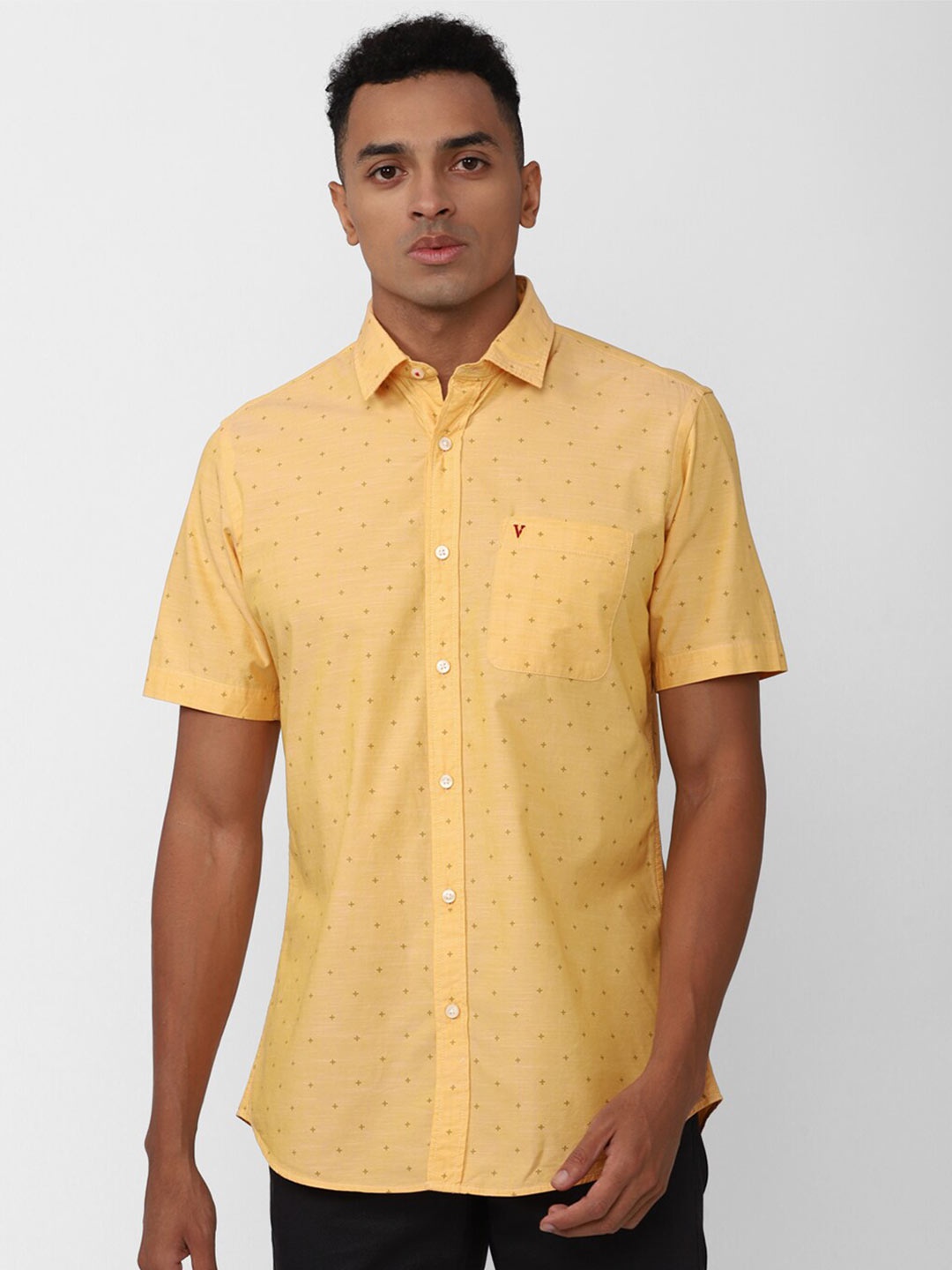 

Van Heusen Sport Micro Ditsy Printed Pure Cotton Slim Fit Casual Shirt, Yellow