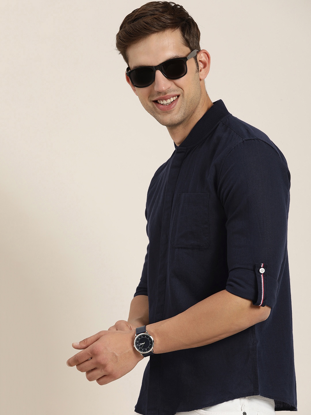 

HERE&NOW Men Slim Fit Opaque Casual Shirt, Navy blue