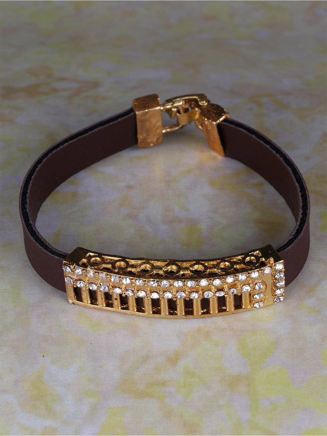 

LAFORWORD Men American Diamond Gold-Plated Wraparound Bracelet