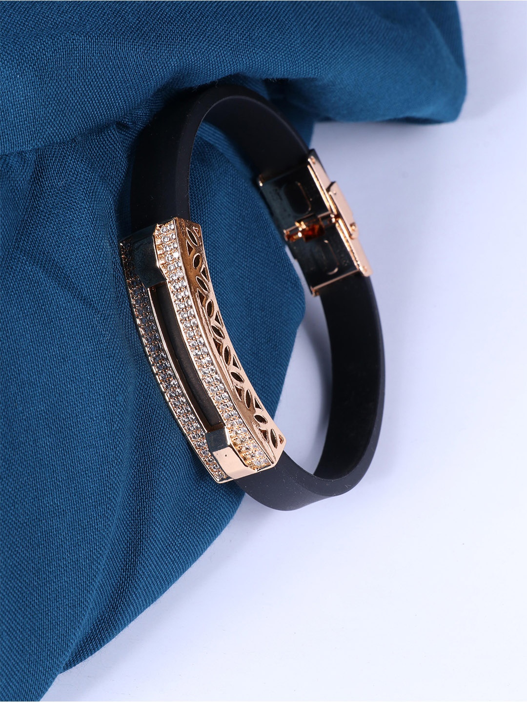 

LAFORWORD Men American Diamond Rose Gold-Plated Wraparound Bracelet