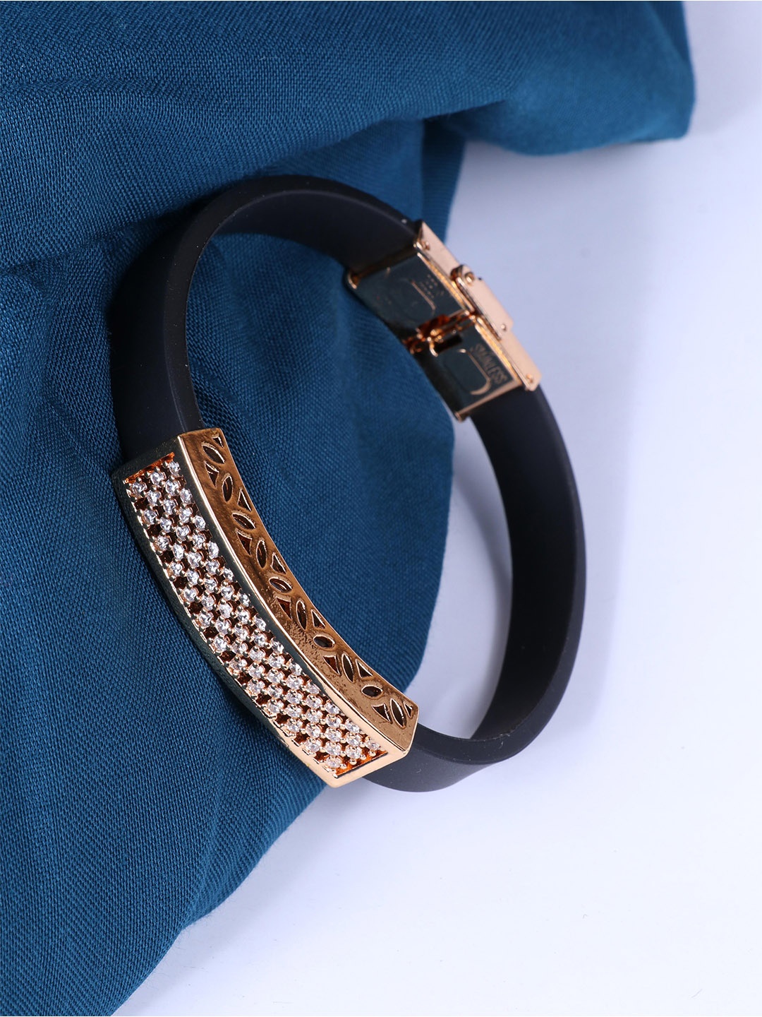 

LAFORWORD Men American Diamond Rose Gold-Plated Wraparound Bracelet