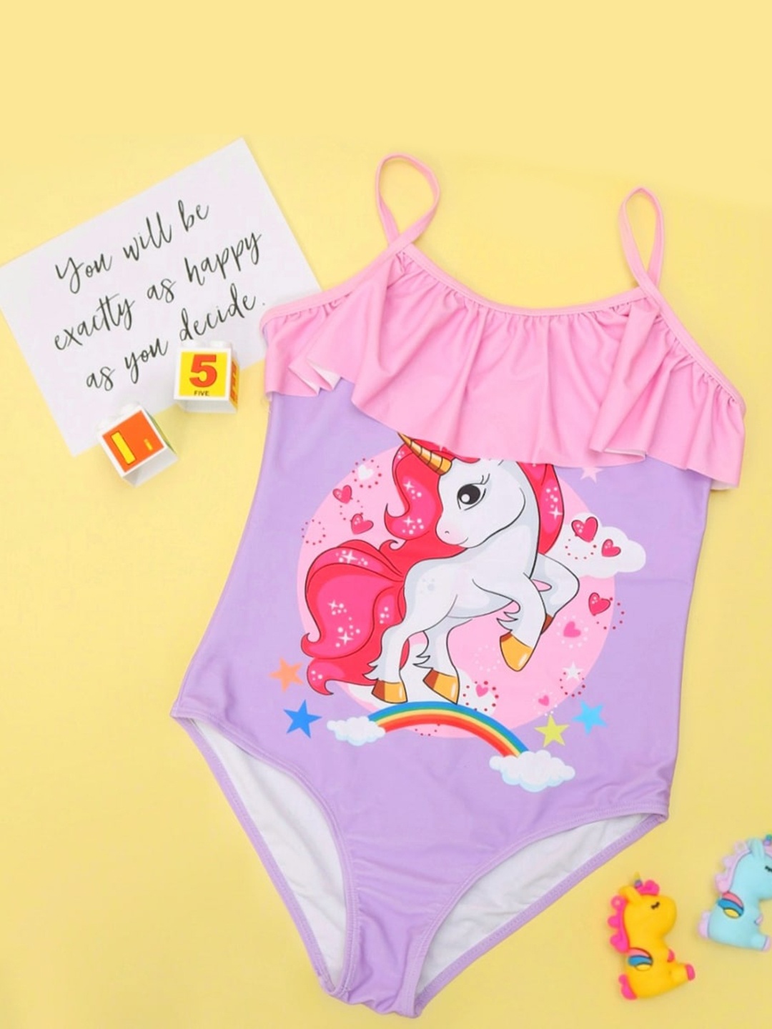 

Yellow Bee Girls Unicorn Printed Swimwear, Purple