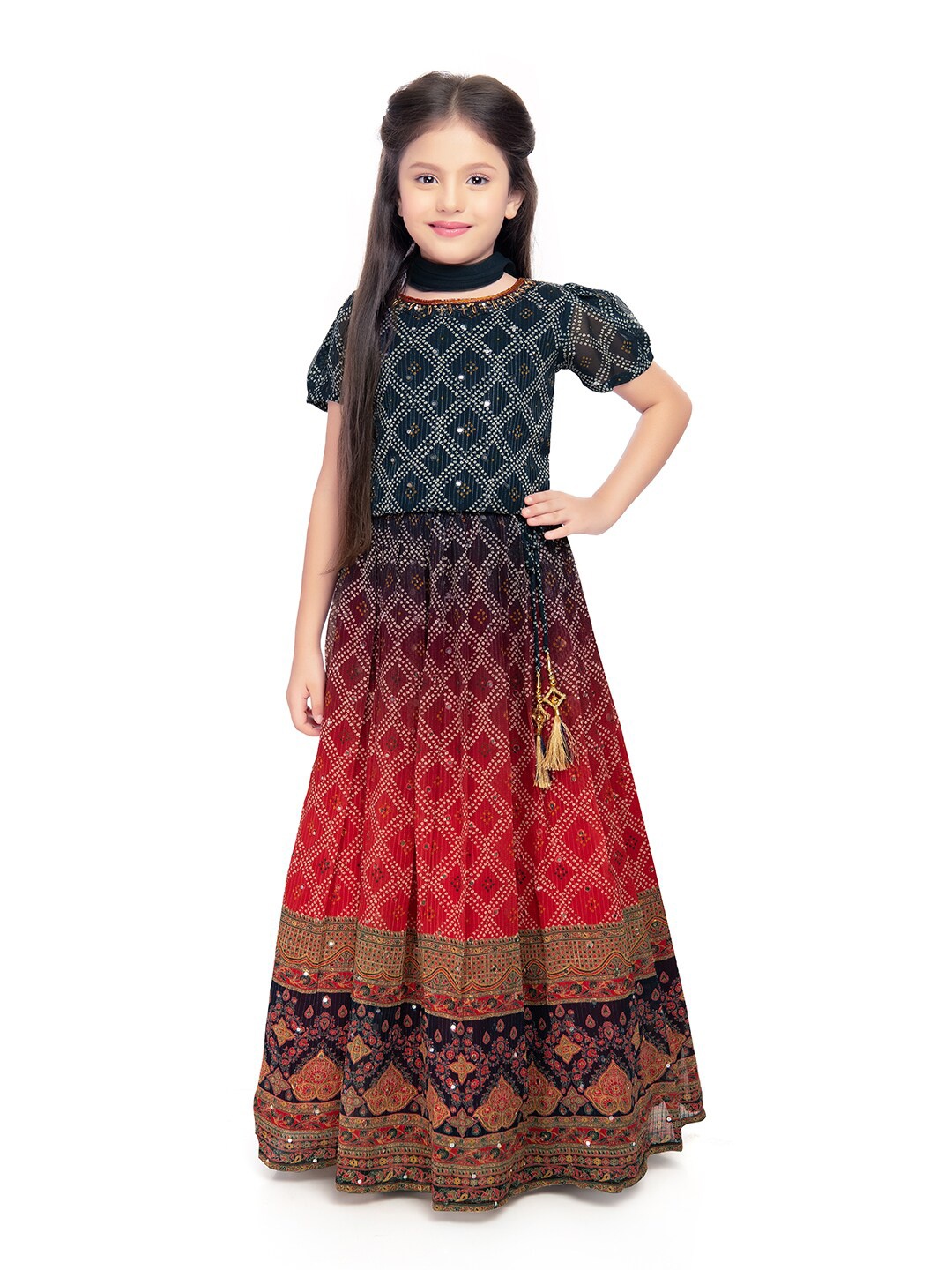 

Tiny Kingdom Girls Ready to Wear Lehenga & Blouse With Dupatta, Blue