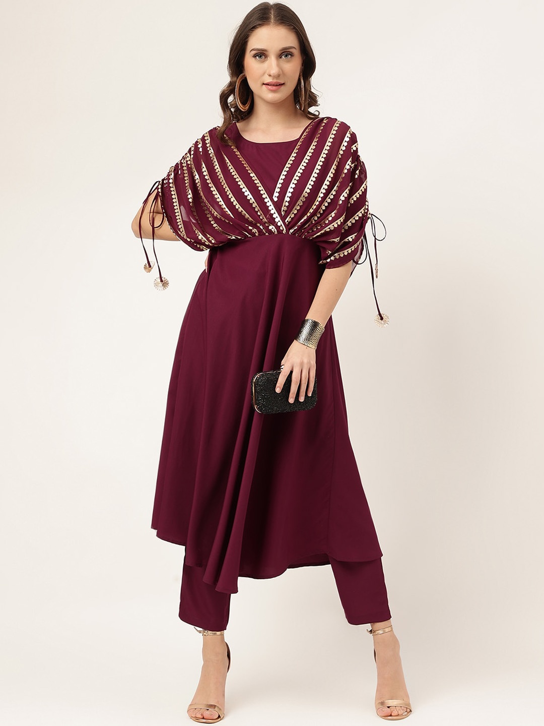 

FIORRA Yoke Design Kurta with Trousers, Burgundy