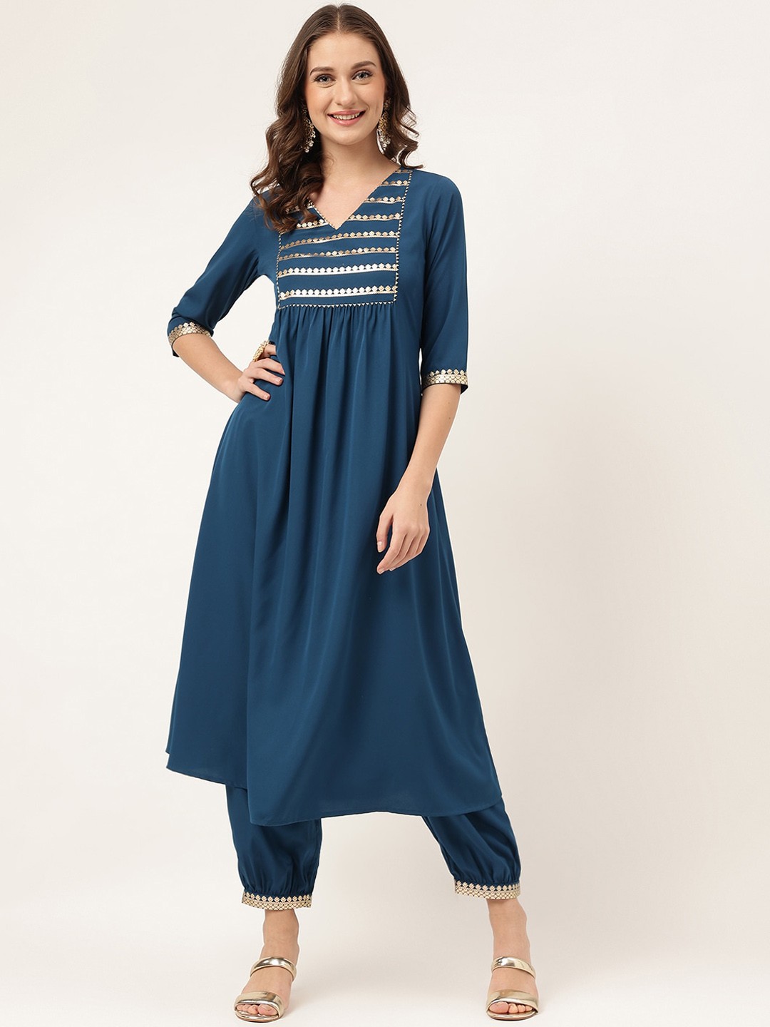 

FIORRA Empire Kurta With Trousers, Blue