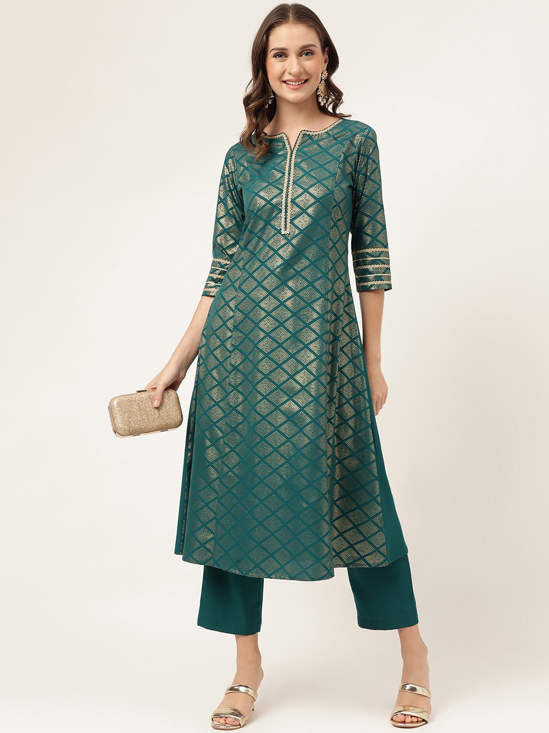 

FIORRA Printed Kurta With Trouser, Teal