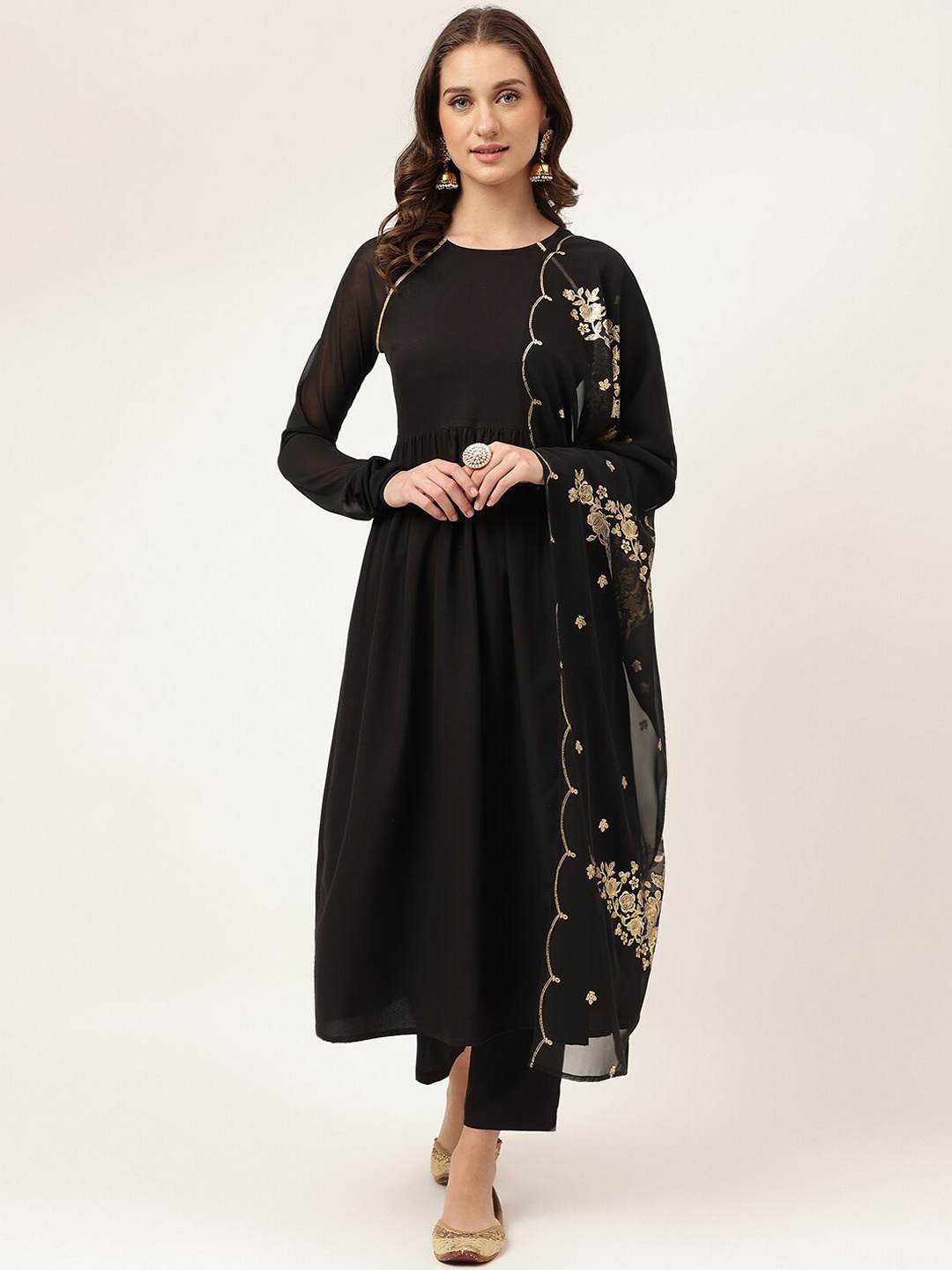 

FIORRA Empire Kurta & Trousers With Dupatta, Black