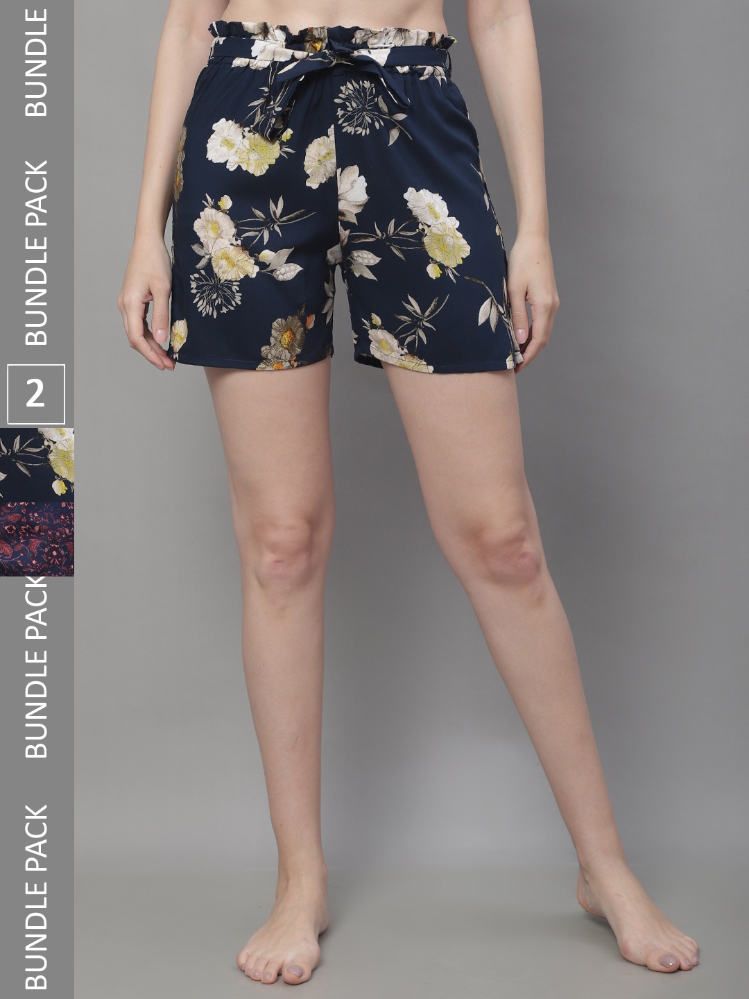 

Boston Club Women Pack Of 2 High-Rise Printed Lounge Shorts, Navy blue