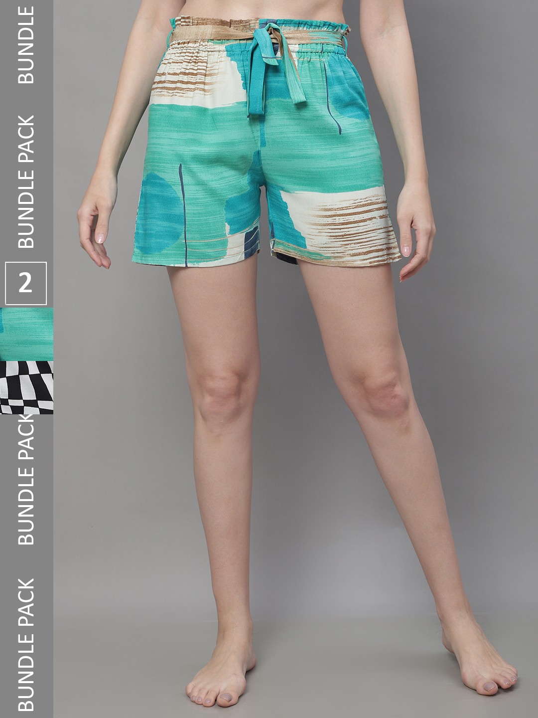 

Boston Club Women Pack of 2 High-Rise Printed Lounge Shorts, Green
