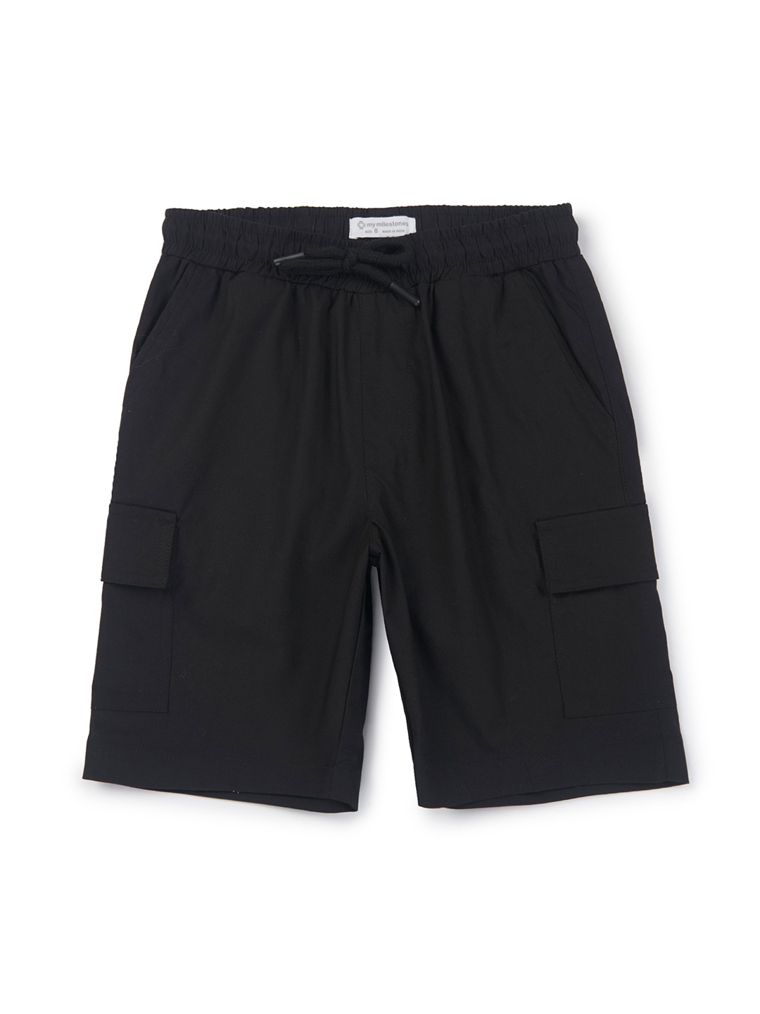 

My Milestones Boys Mid Rise Cotton Cargo Shorts, Black