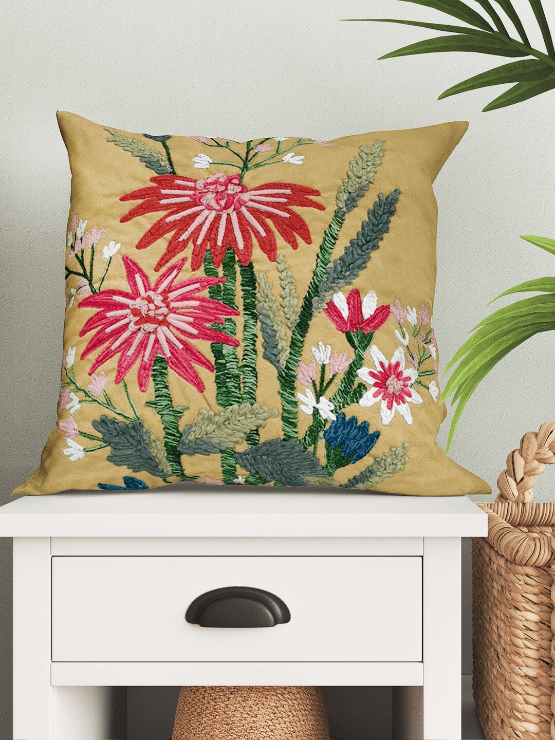 

SHADES of LIFE Cotton Embroidered Cushion, Red