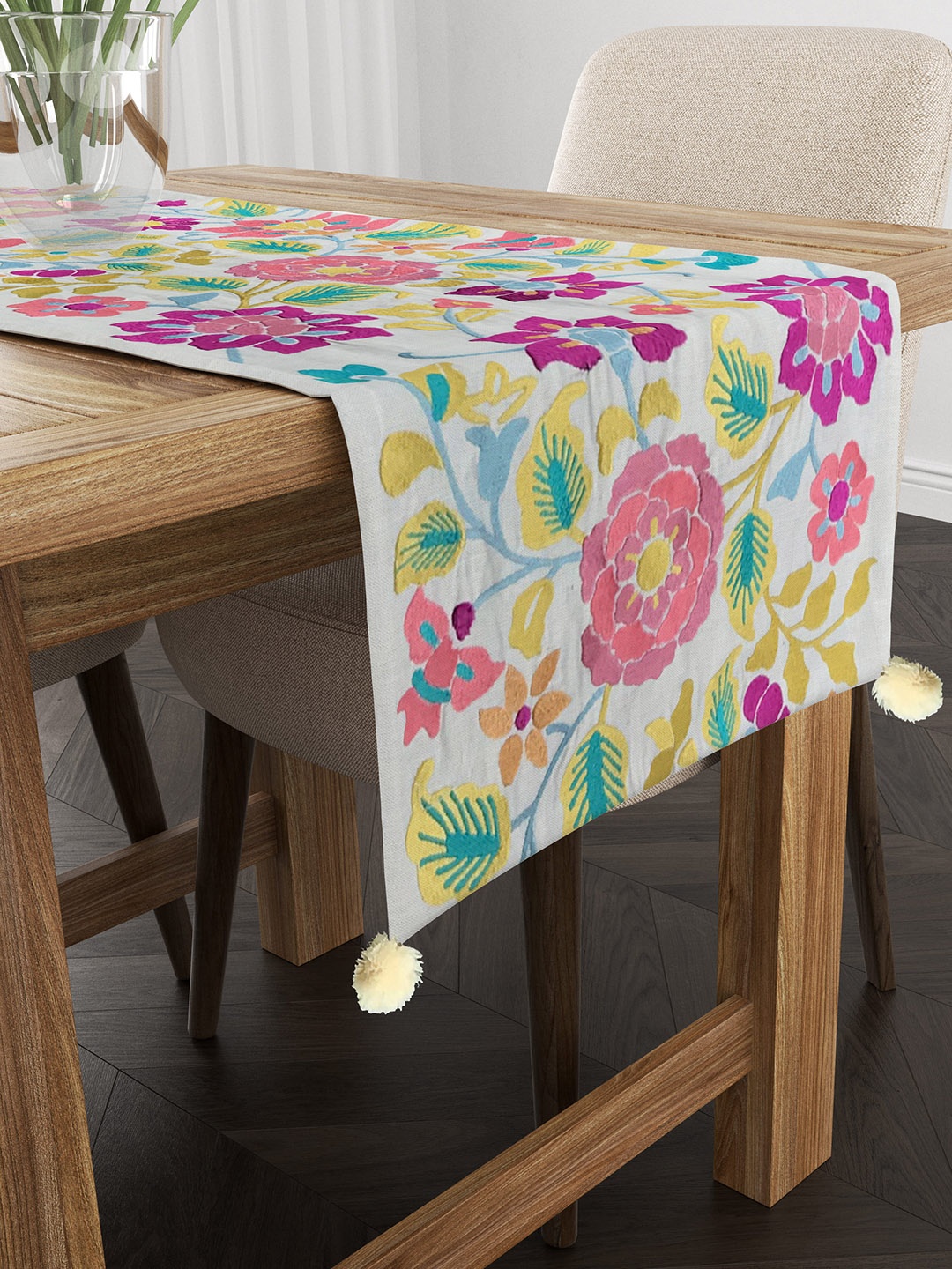 

SHADES of LIFE Floral Printed Pure Cotton Table Runners, Pink