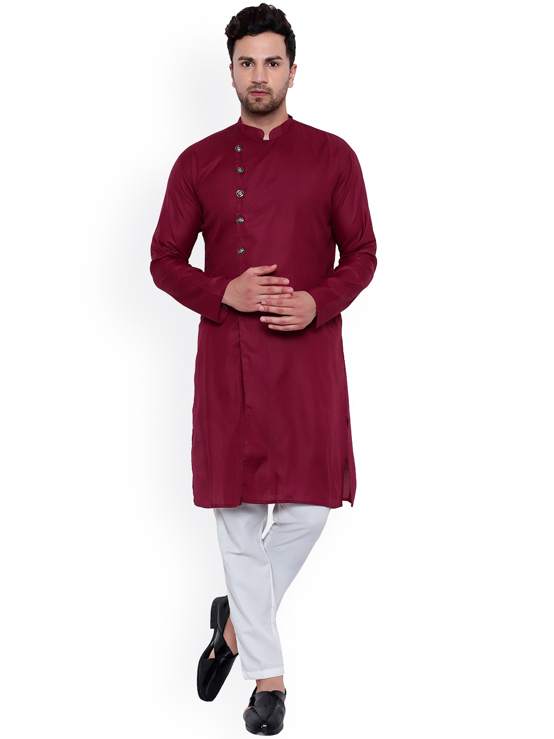 

ONNIX Mandarin Collar Kurta With Pyjamas, Maroon