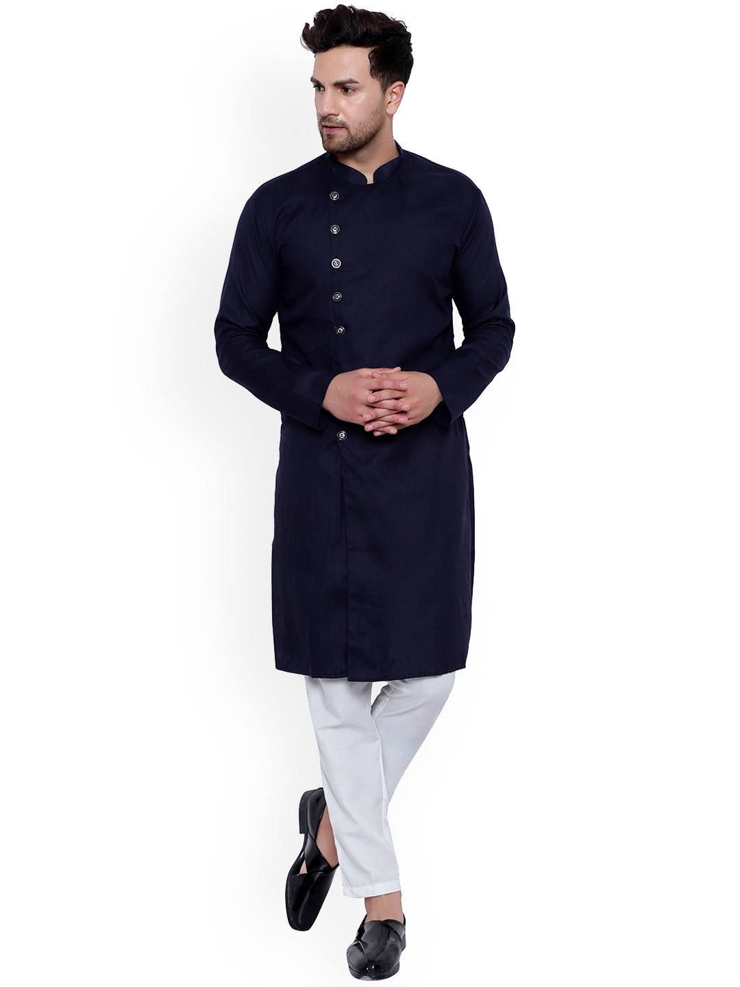 

ONNIX Mandarin Collar Kurta With Pyjamas, Navy blue