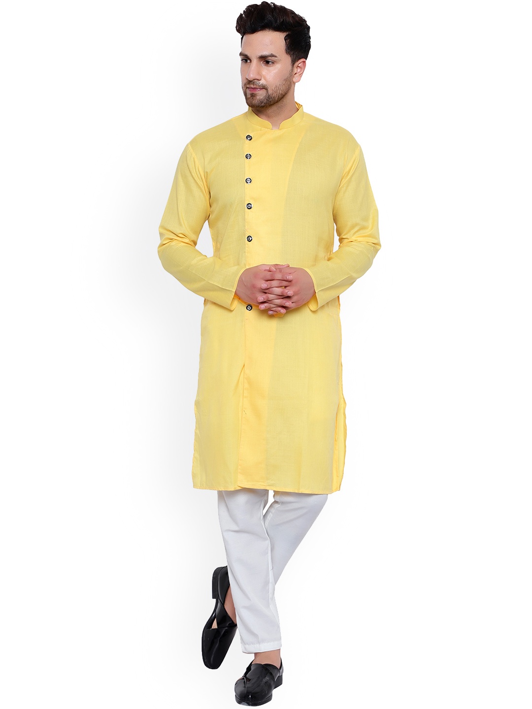 

ONNIX Mandarin Collar Pure Cotton Kurta With Pyjamas, Yellow