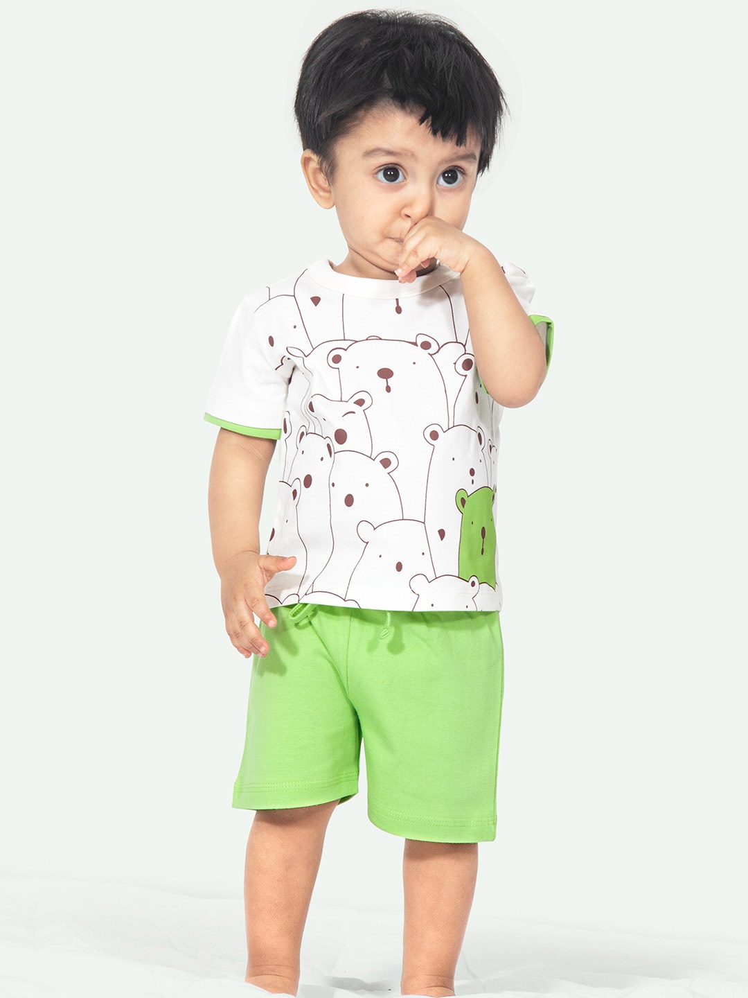 

ariel Infant Kids Printed Pure Cotton T-Shirt With Shorts, White