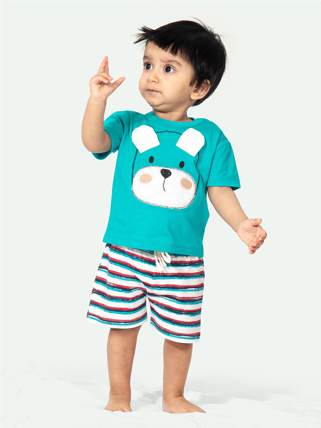 

ariel Infant Boys Printed Pure Cotton T-Shirt With Shorts, White