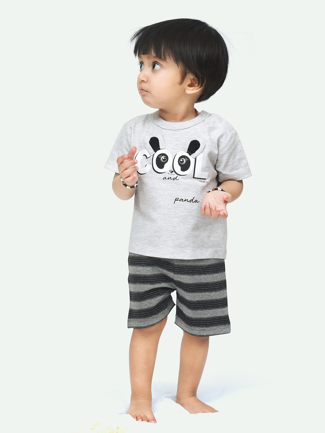 

ariel Infant Boys Printed Pure Cotton T-Shirt With Shorts, Grey