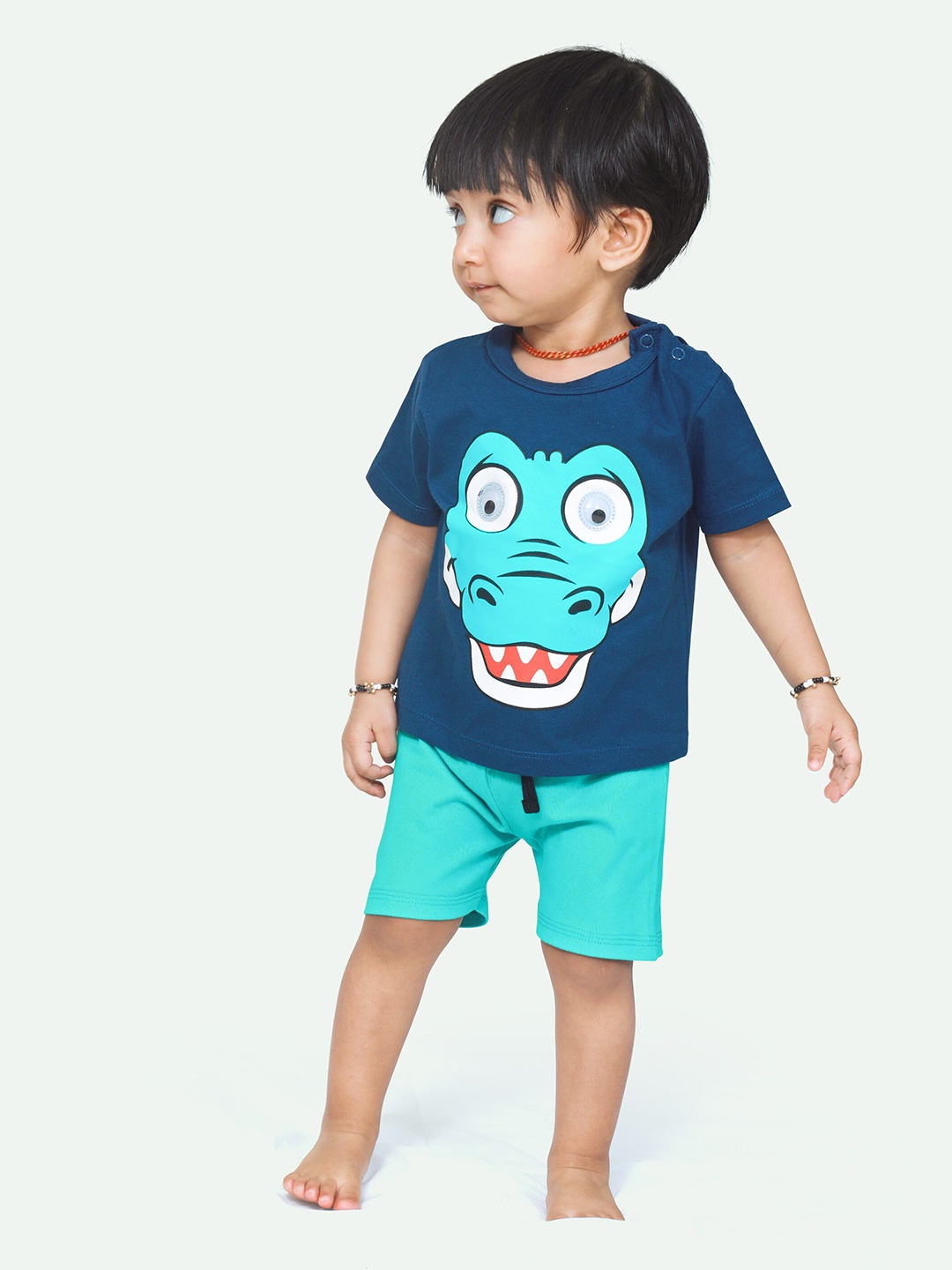 

ariel Infant Boys Printed Pure Cotton T-Shirt With Shorts, Blue