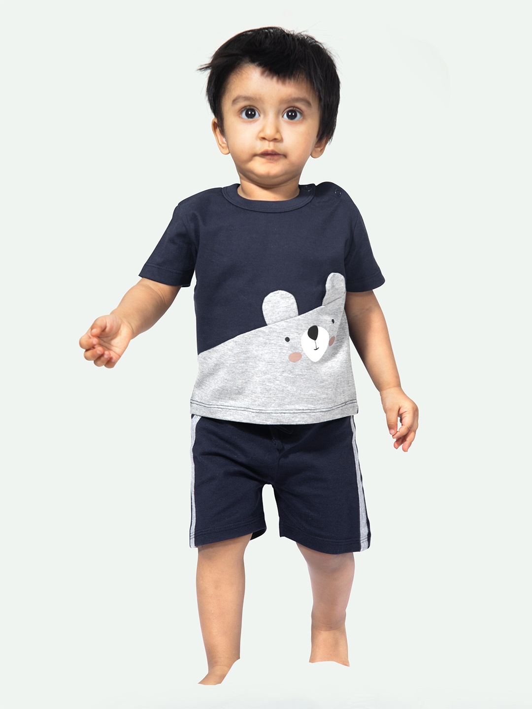 

ariel Infant Boys Printed Pure Cotton T-Shirt With Shorts, Navy blue