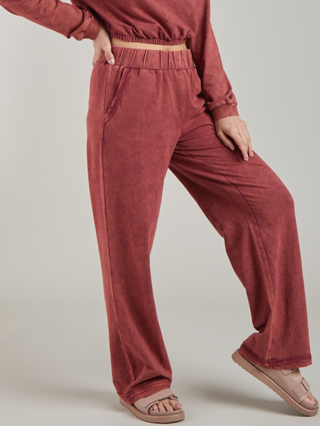 

Style Island Women Cotton Flared Lounge Pants, Red