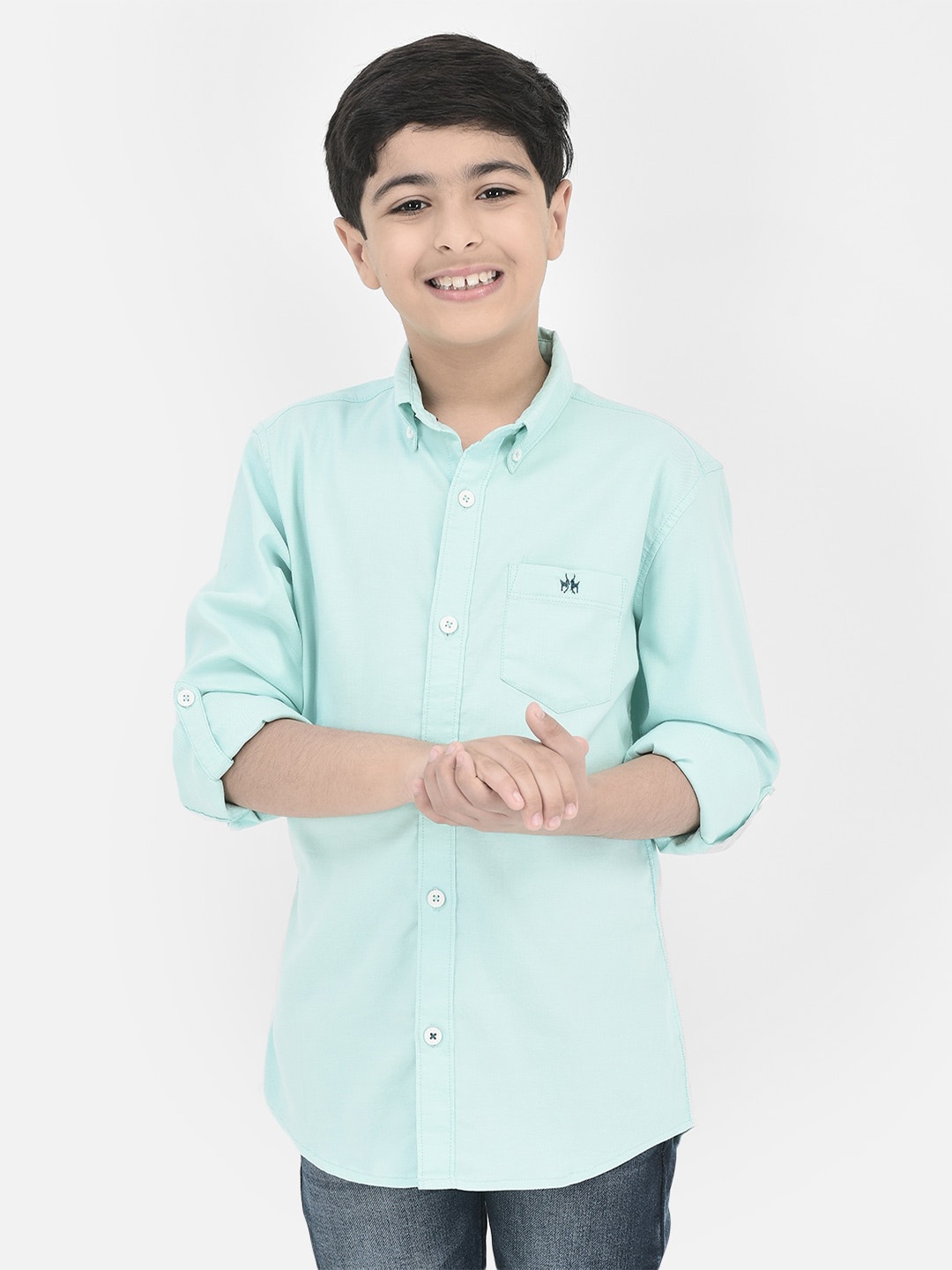 

Crimsoune Club Boys Standard Slim Fit Button-Down Collar Casual Shirt, Green
