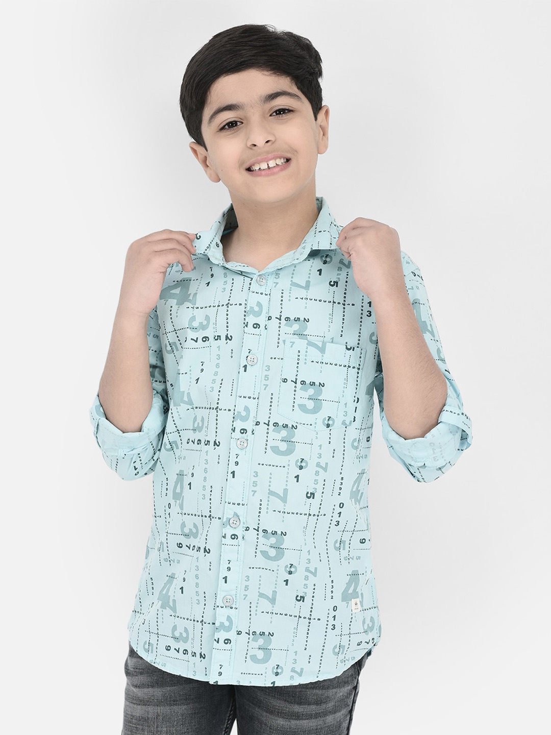 

Crimsoune Club Boys Standard Slim Fit Abstract Printed Pure Cotton Shirt, Blue