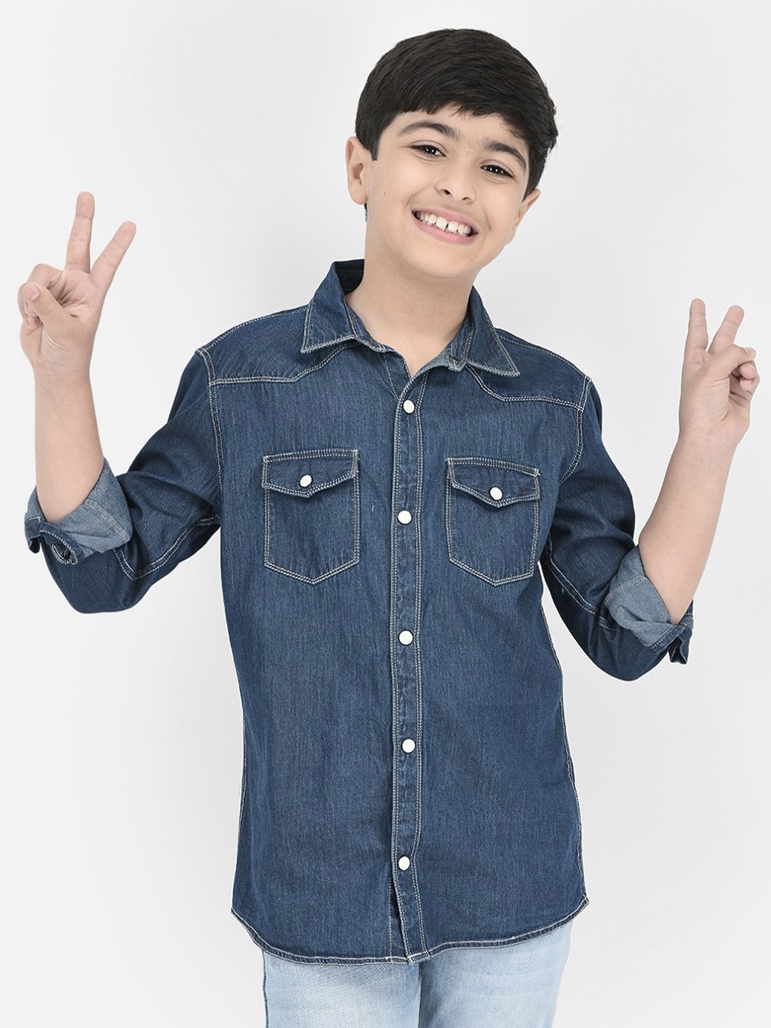 

Crimsoune Club Boys Standard Slim Fit Pure Cotton Casual Shirt, Blue