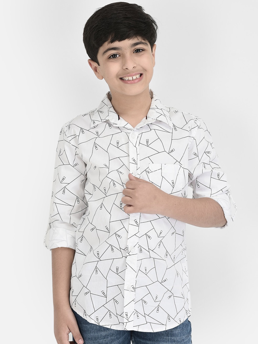 

Crimsoune Club Boys Printed Standard Slim Fit Opaque Casual Shirt, White