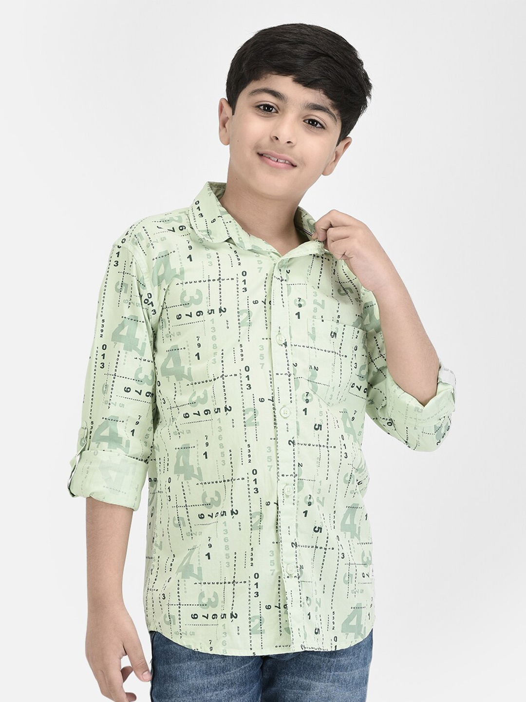 

Crimsoune Club Boys Standard Slim Fit Abstract Printed Pure Cotton Shirt, Green