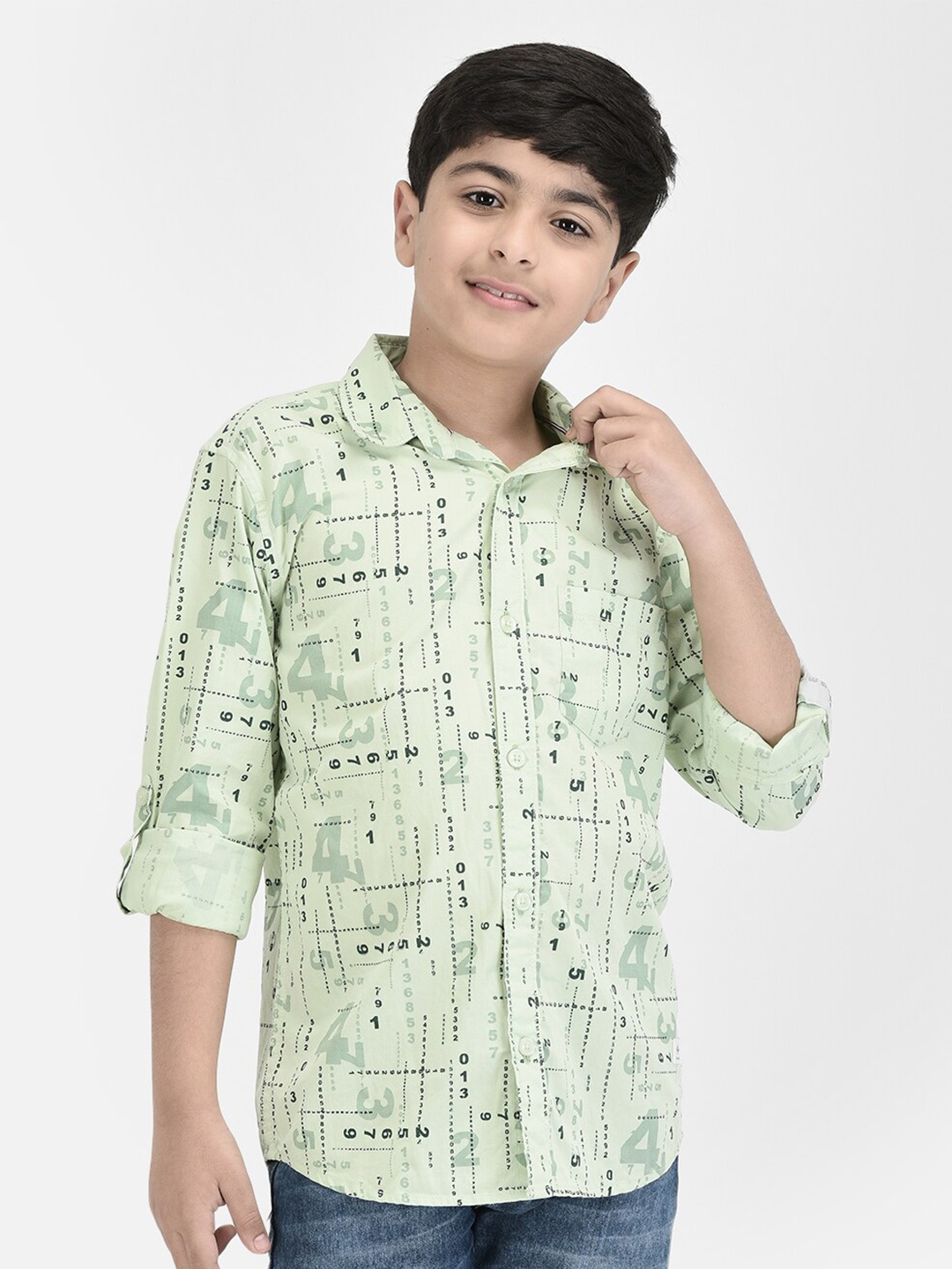 

Crimsoune Club Boys Printed Standard Slim Fit Opaque Casual Shirt, Green