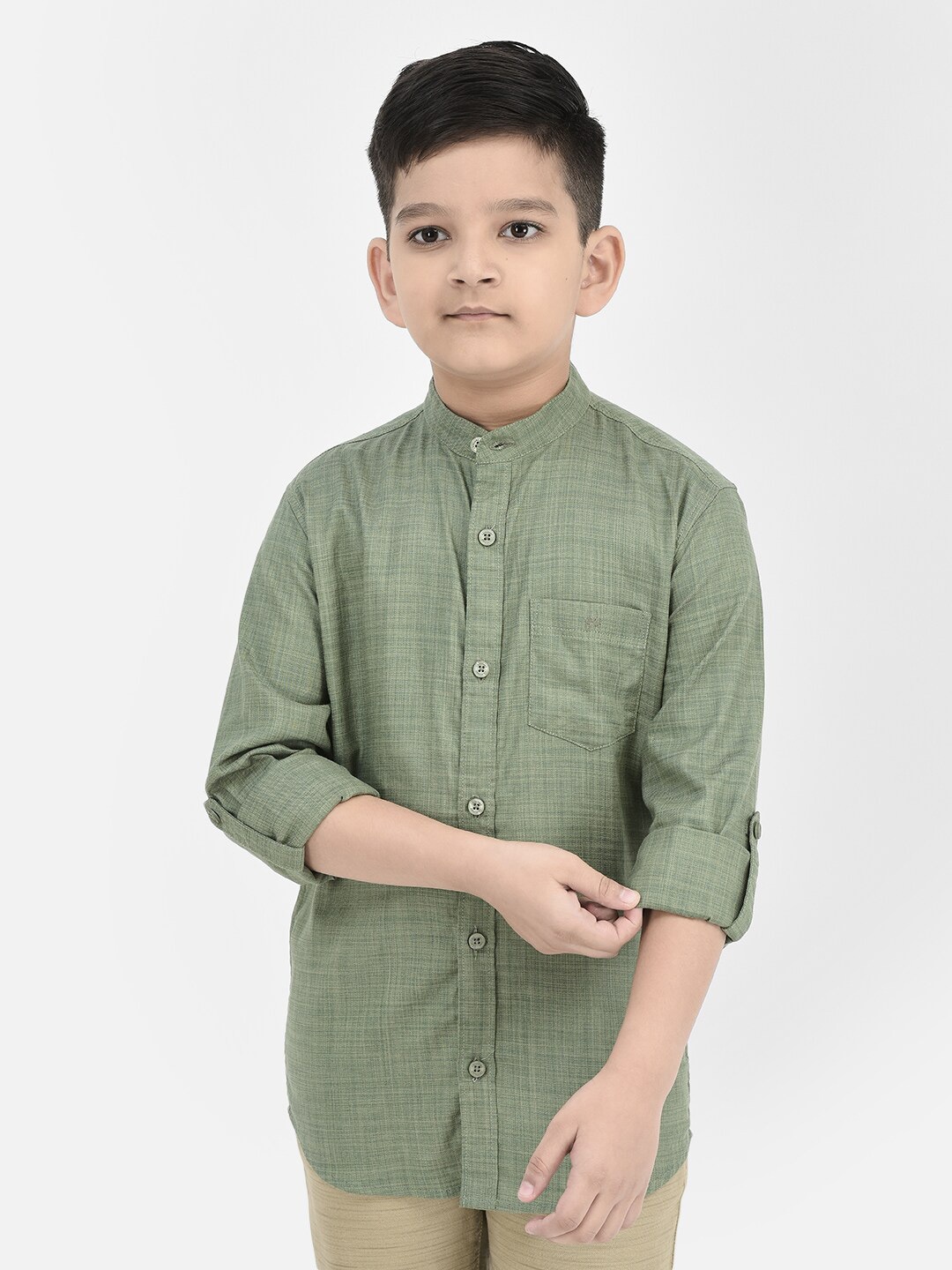 

Crimsoune Club Boys Standard Slim Fit Opaque Casual Shirt, Green