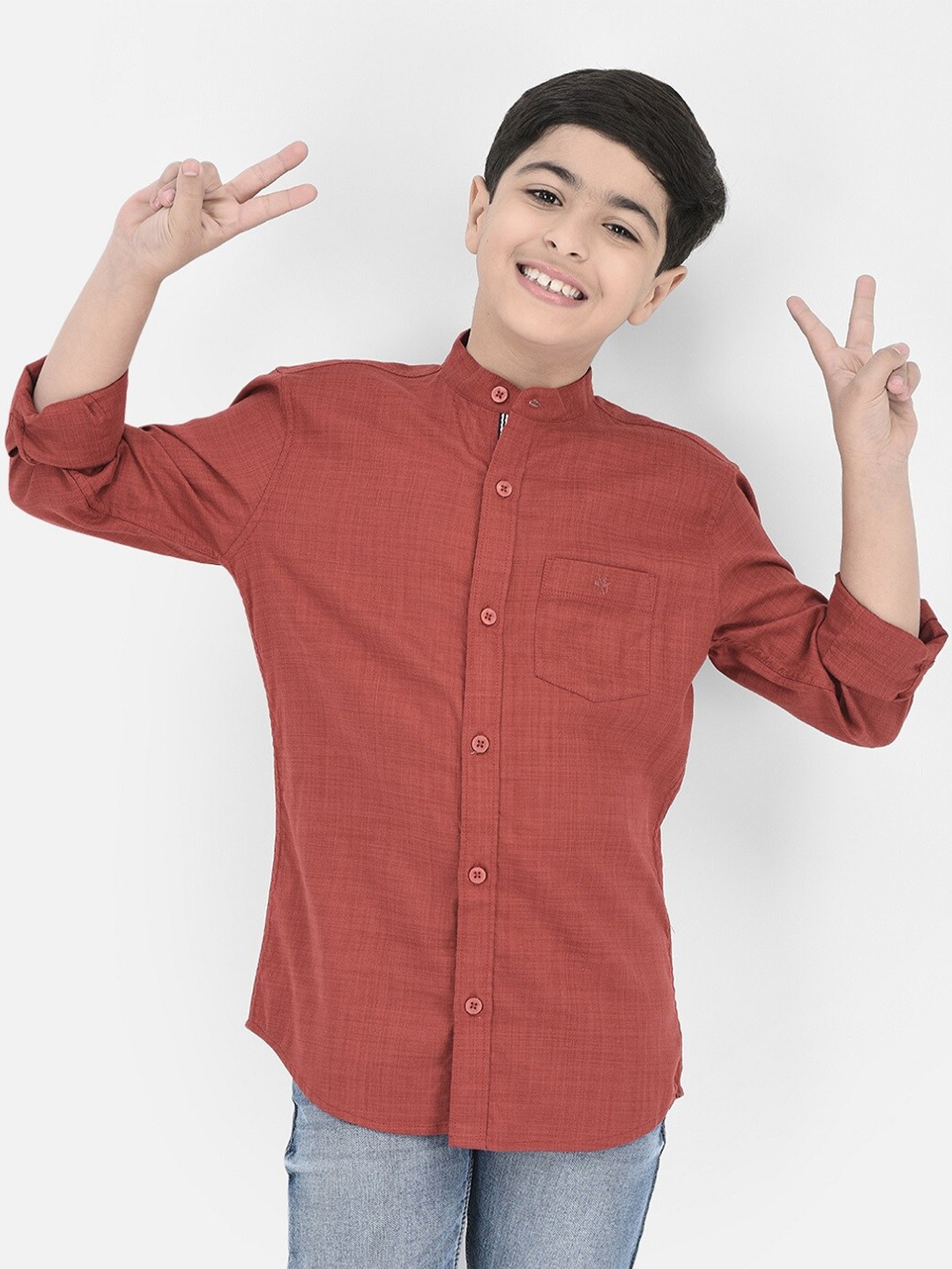 

Crimsoune Club Boys Standard Slim Fit Opaque Casual Shirt, Red