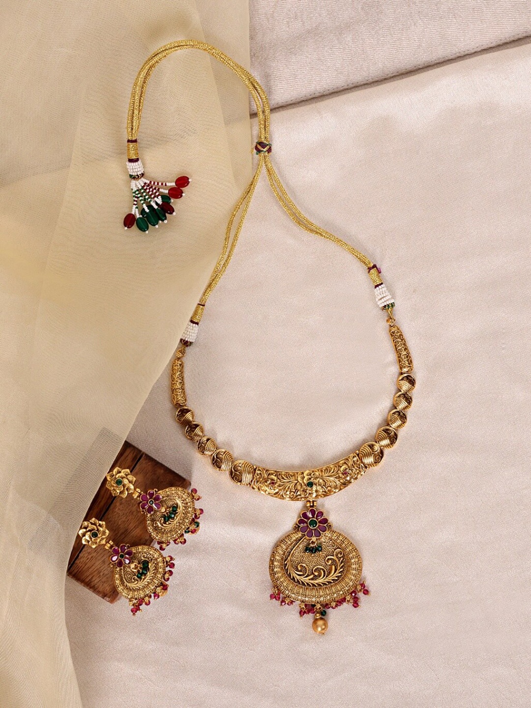 

ABDESIGNS Gold Plated & Kemp Stone Necklace & Earrings Set