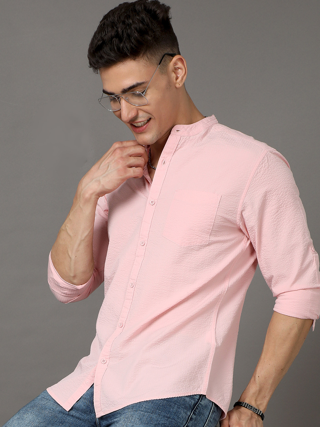 

Moda Rapido Pink Slim Fit Self Design Cotton Casual Shirt