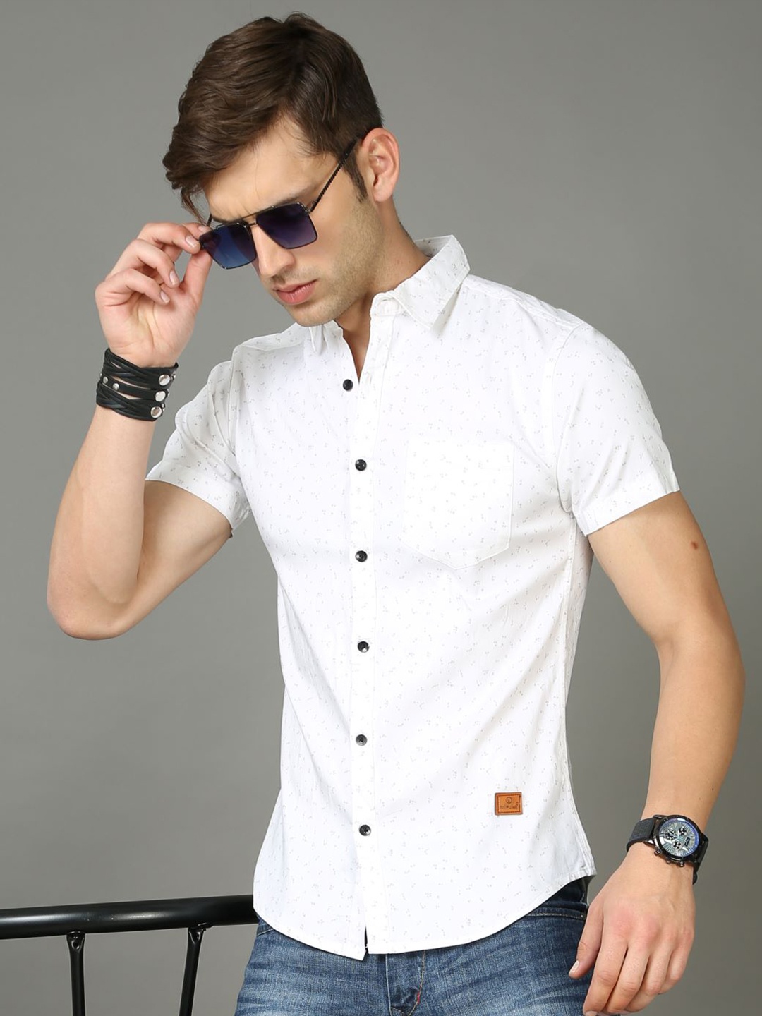 

Tallwalker Straight Micro Ditsy Printed Twill Cotton Slim Fit Casual Shirt, White